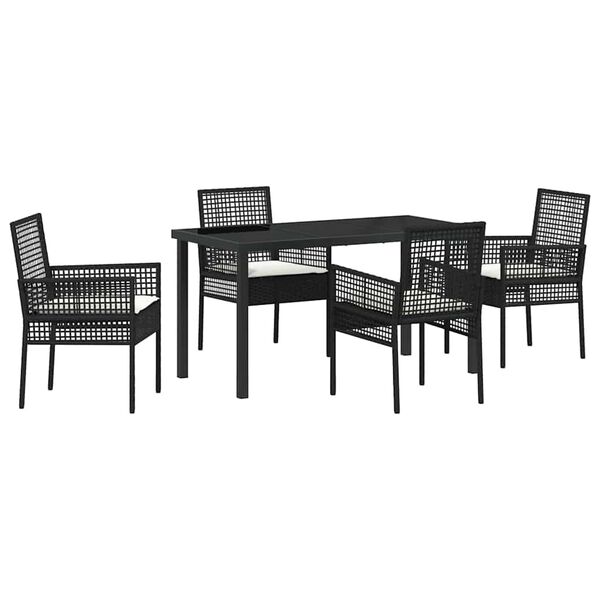 vidaXL Conjunto de Jantar para Jardim com almofada 5 pcs Preto vime PE