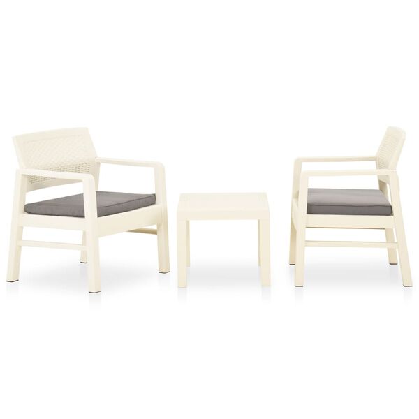 vidaXL 3 pcs conjunto lounge de jardim com almofadões plástico branco