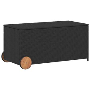 vidaXL Caixa de arruma&ccedil;&atilde;o para jardim com rodas 190L vime PE preto