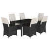 vidaXL 7 pcs conjunto de jantar p/ jardim c/ almofad&otilde;es vime PE preto