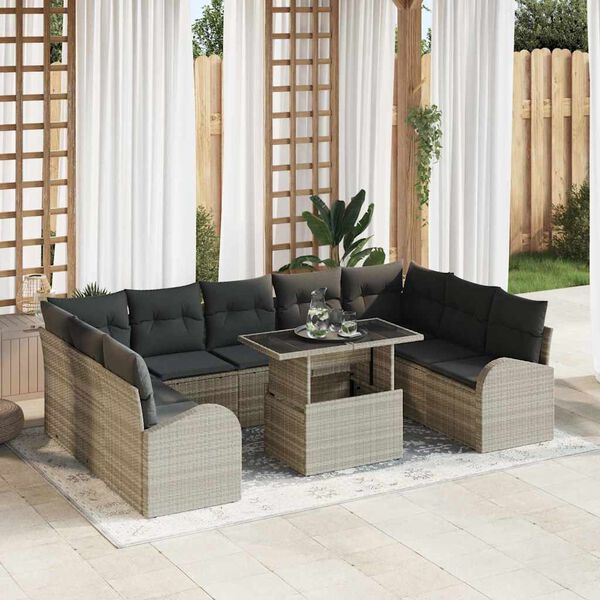 vidaXL Conjunto de Sof&aacute; de Jardim 10 pcs Cinza Claro e Cinza vime PE