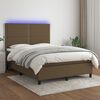 vidaXL Cama box spring c/ colch&atilde;o/LED 140x190cm tecido castanho-escuro