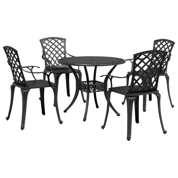 vidaXL 5 pcs conjunto de jantar para jardim alum&iacute;nio fundido preto