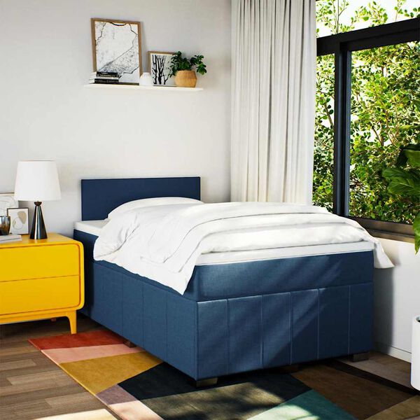 vidaXL Cama com molas/colch&atilde;o 120x200 cm tecido azul