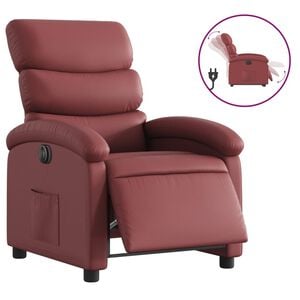 vidaXL Poltrona reclin&aacute;vel el&eacute;trica couro artificial vermelho tinto