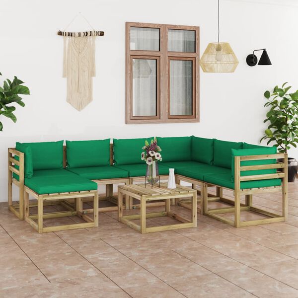 vidaXL Conj. lounge de jardim 8 pcs com almofad&otilde;es pinho impregnado