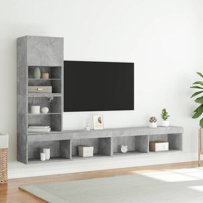 vidaXL 4 pcs móveis parede p/ TV c/ LEDs deriv. madeira cinza cimento