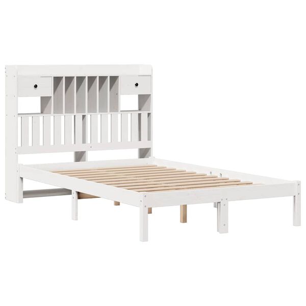 vidaXL Cama com estante sem colchão 135x190 cm pinho maciço branco