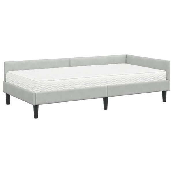 vidaXL Estrutura de Cama de Canto com Colch&atilde;o 2 pcs Cinzento-claro