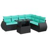 vidaXL 7 pcs conjunto sof&aacute;s jardim c/ almofad&otilde;es vime PE/ac&aacute;cia preto
