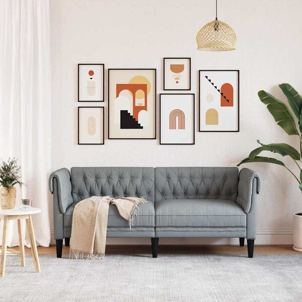 vidaXL Sofá Chesterfield Cinzento-claro 182.5 x 74.5 x 74.5 cm tecido