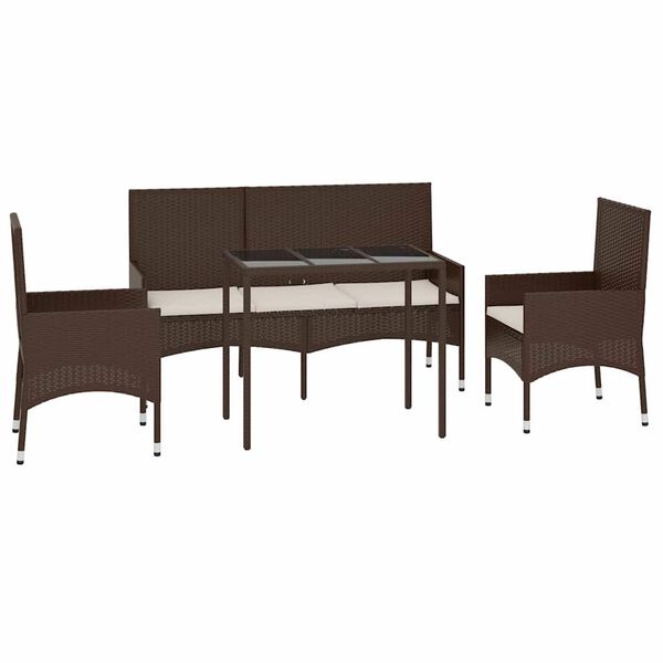 vidaXL 4 pcs conjunto lounge jardim c/ almofad&otilde;es vime PE castanho