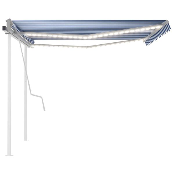 vidaXL Toldo retrátil manual com luzes LED 4x3,5 m azul e branco