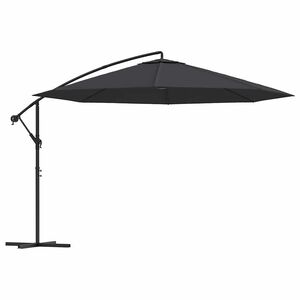 vidaXL Guarda-sol de jardim cantilever c/ poste a&ccedil;o 350 cm preto