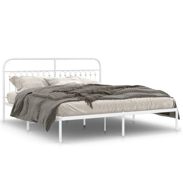 vidaXL Estrutura de cama com cabeceira 183x203 cm metal branco
