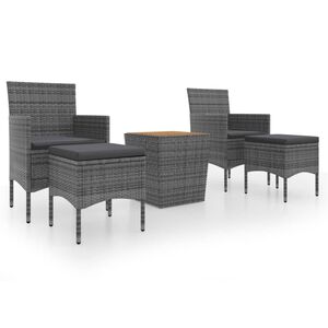 vidaXL 5 pcs conjunto bistr&ocirc; de jardim vime PE/ac&aacute;cia maci&ccedil;a cinzento