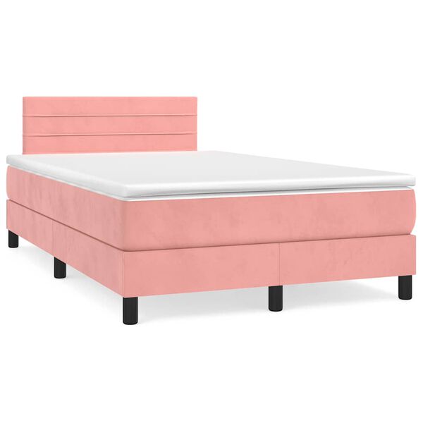 vidaXL Cama box spring c/ colch&atilde;o luzes e LED 120x190 cm veludo rosa