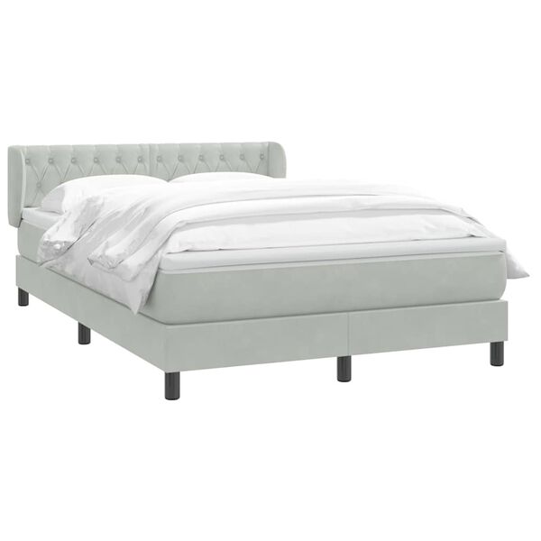 vidaXL Cama com molas/colch&atilde;o 140x210 cm veludo cinzento-claro