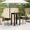 vidaXL 3 pcs conjunto de bar p/ jardim com almofad&otilde;es vime PE castanho