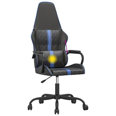 vidaXL Cadeira gaming de massagens couro artificial azul e preto