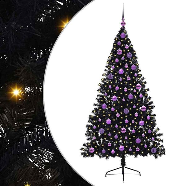 vidaXL &Aacute;rvore de Natal Artificial Pr&eacute;-iluminada Preto 180 cm PVC