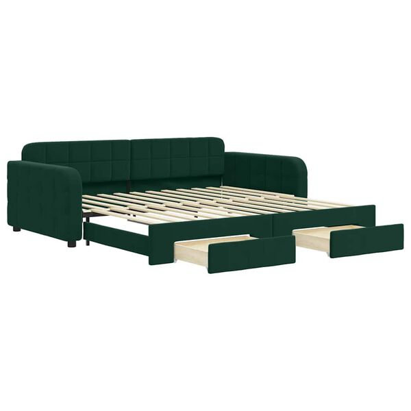 vidaXL Sof&aacute;-cama c/ gavet&atilde;o e gavetas 100x200 cm veludo verde-escuro