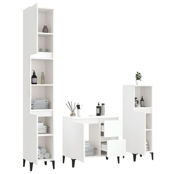 vidaXL 3 pcs conjunto móveis casa de banho madeira processada branco
