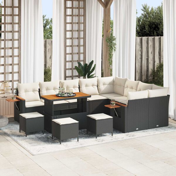 vidaXL Conjunto de Sof&aacute; de Jardim com almofada Preto Rattan Sint&eacute;tico