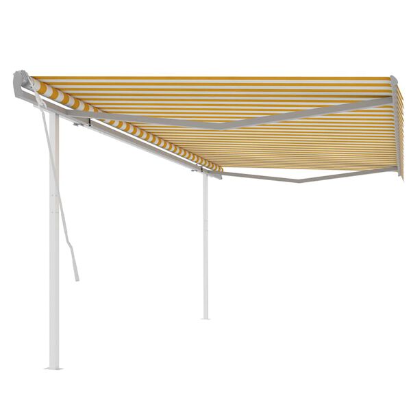 vidaXL Toldo retr&aacute;til manual com postes 5x3,5 m amarelo e branco