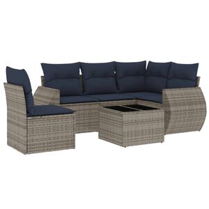 vidaXL Conjunto de sof&aacute; de jardim com 6 pe&ccedil;as e almofadas em rattan sint&eacute;tico cinza