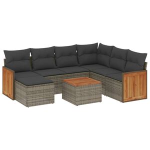 vidaXL 8 pcs conjunto sof&aacute;s de jardim c/ almofad&otilde;es vime PE cinzento