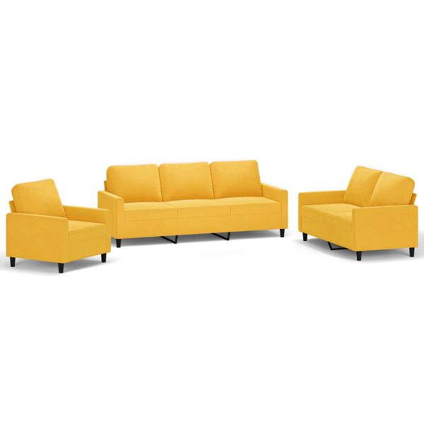 vidaXL 3 pcs conjunto de sof&aacute;s com almofad&otilde;es veludo amarelo