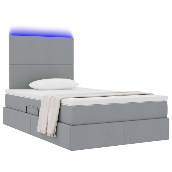 vidaXL Cama com arruma&ccedil;&atilde;o e LED Cinzento-claro 120 x 190 cm Poli&eacute;ster