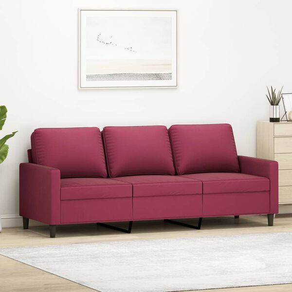 vidaXL Sofá de 3 lugares veludo 180 cm vermelho tinto