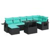 vidaXL 8 pcs conjunto sof&aacute;s jardim com almofad&otilde;es vime PE/ac&aacute;cia preto
