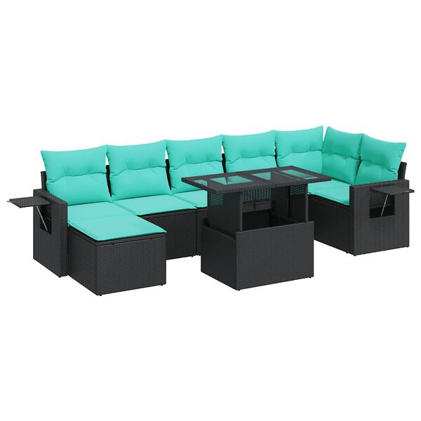 vidaXL 8 pcs conjunto sof&aacute;s jardim com almofad&otilde;es vime PE/ac&aacute;cia preto