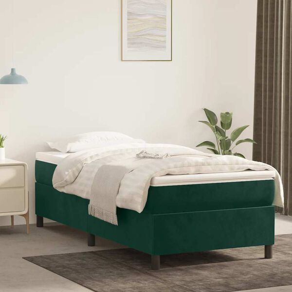 vidaXL Estrutura de cama com molas 90x200 cm veludo verde-escuro