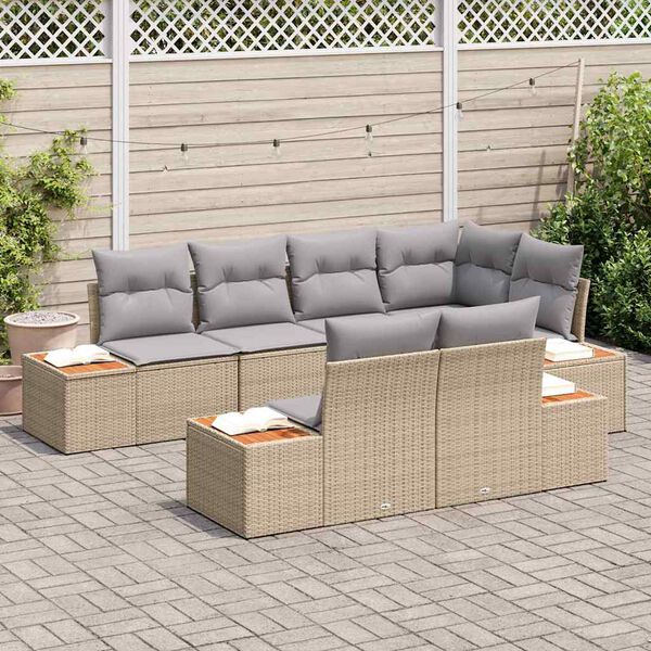 vidaXL Conjunto de Sof&aacute; de Jardim 7 pcs Bege e Cinza Claro Polirattan
