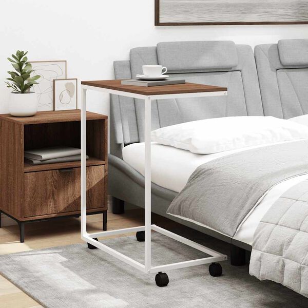 vidaXL Mesa de apoio c/ rodas 55x35x70 cm derivados de madeira branca