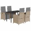 vidaXL 5 pcs conjunto de jantar p/ jardim com almofad&otilde;es vime PE bege