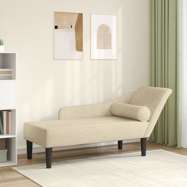 vidaXL Chaise lounge com almofadões tecido creme