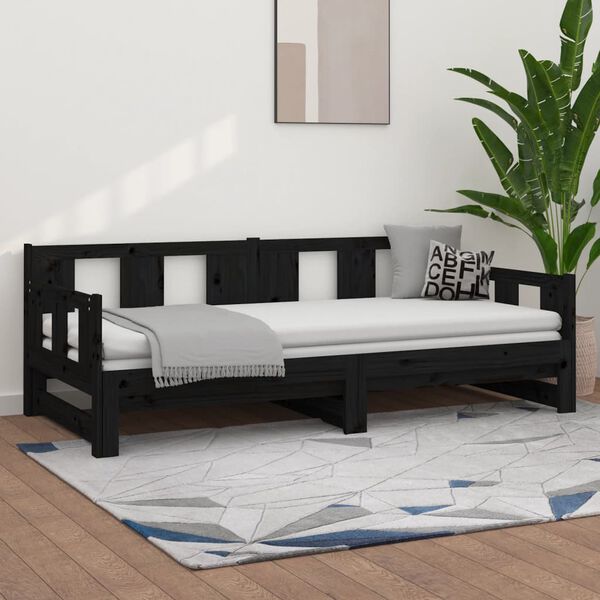 vidaXL Estrutura sofá-cama de puxar 2x(90x190) cm pinho maciço preto