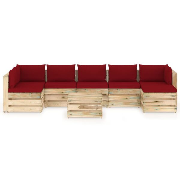 vidaXL 8 pcs conj. lounge jardim c/ almofad&otilde;es madeira impreg. verde