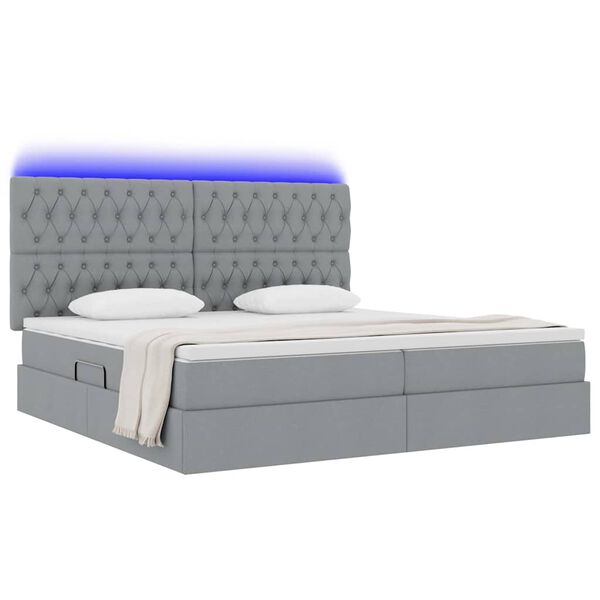 vidaXL Cama com arruma&ccedil;&atilde;o e LED Cinzento-claro 200 x 200 cm Poli&eacute;ster
