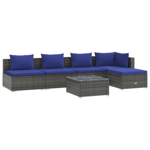vidaXL 6 pcs conjunto lounge de jardim c/ almofad&otilde;es vime PE cinzento