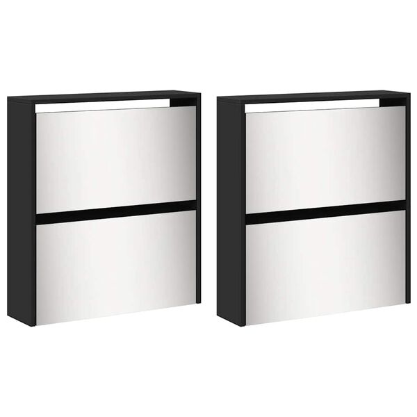 vidaXL Sapateira com espelho 4 divis&oacute;rias 63x17x134 cm preto