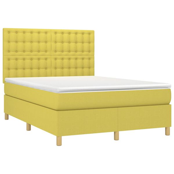 vidaXL Cama box spring c/ colch&atilde;o e LED 140x190 cm tecido verde