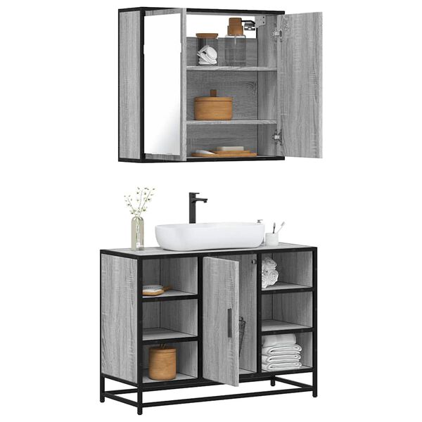 vidaXL 2 pcs conjunto móveis WC derivados de madeira sonoma cinza