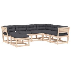 vidaXL 7 pcs conjunto lounge de jardim c/ almofad&otilde;es pinho maci&ccedil;o
