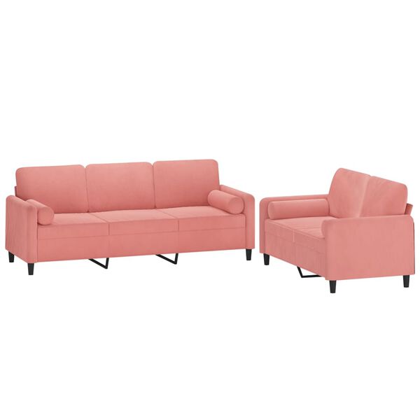 vidaXL 2 pcs conjunto sof&aacute;s c/ almofadas/almofad&otilde;es veludo rosa